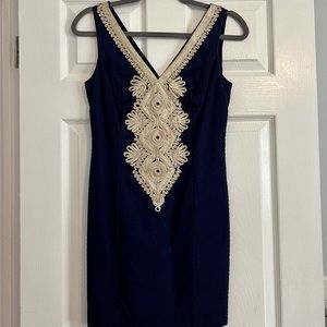 Lilly Pulitzer Shift Dress, Navy with Gold Embellishment
